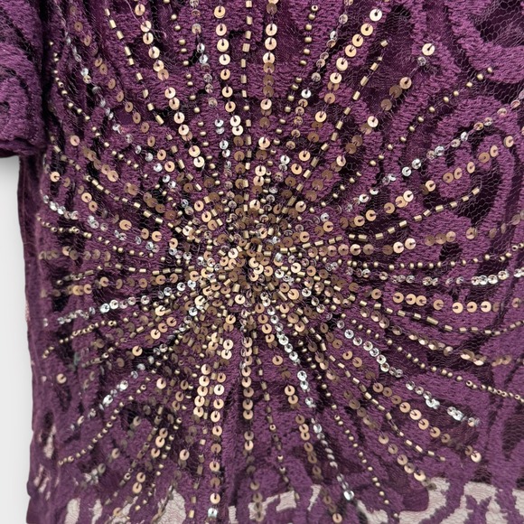 Free‎ People North Star Bell Sleeve Sequined Lace Plum Mini Dress Women's 4 - Picture 12 of 13
